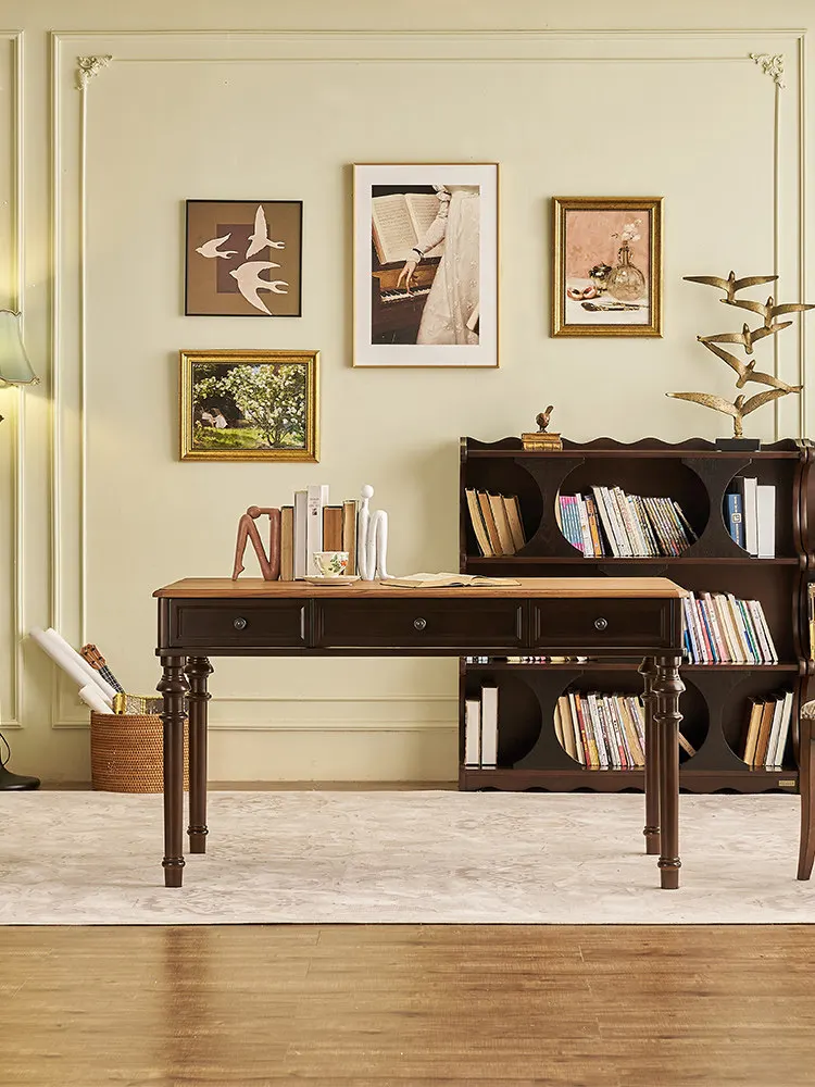 PYH retro simple light luxury all solid wood desk writing computer desk home study teak