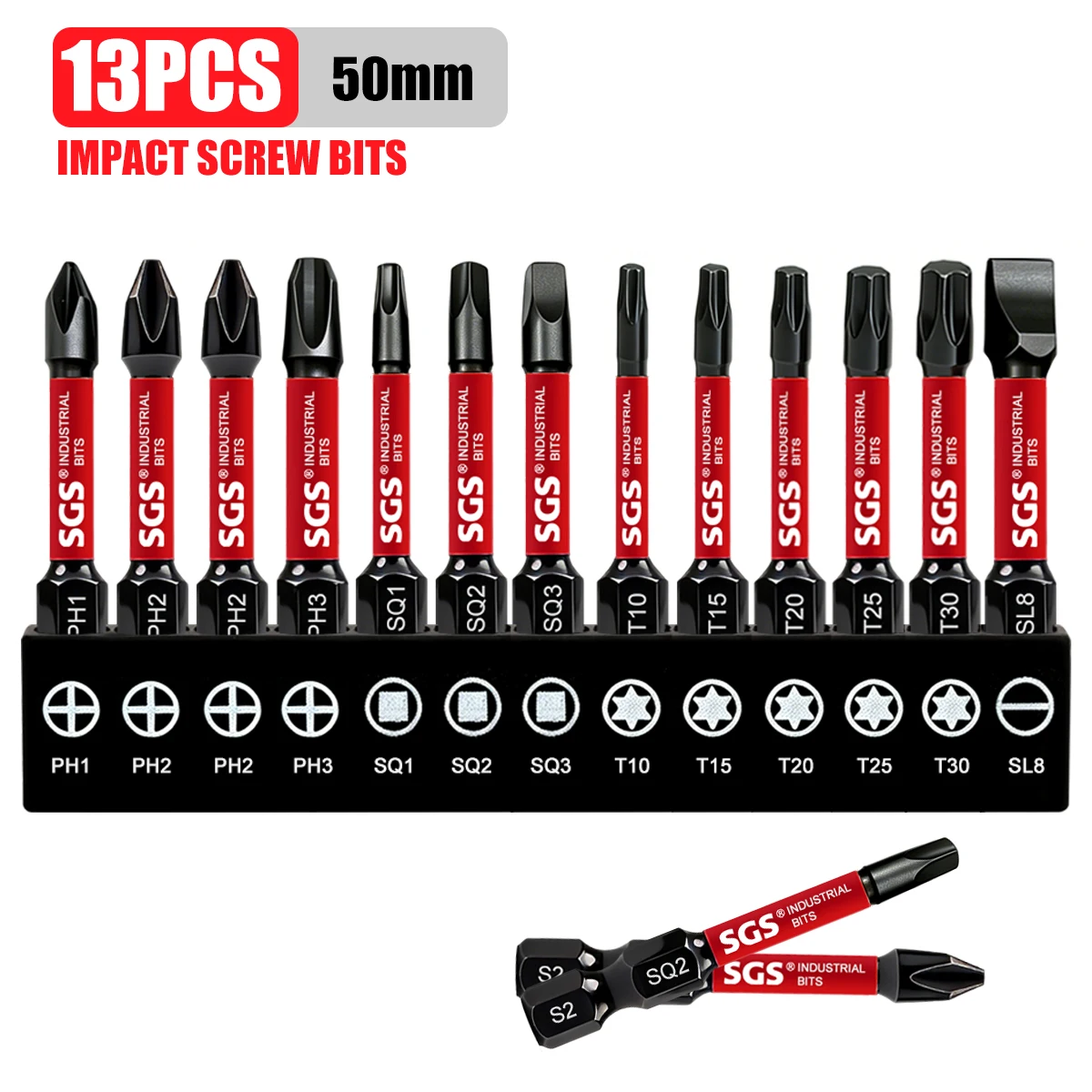 Multifunktionales Schraubendreher-Bit-Set, Ph, Pz, Sq, Hex, Torx, Sl, universelles Schlagschrauber-Bit-Set mit mehreren Spezifikationen, 50 mm, magnetische Bits, S2-Stahlmaterial, universeller