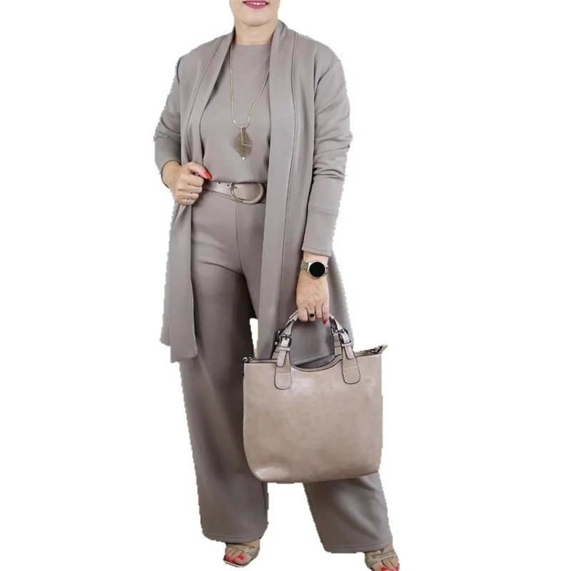 

2025 Fashion Shirt Jacket + Wide Leg Pants Three-Piece Sets Women Autumn Casual Loose Top Cardigan Trousers Set For Women