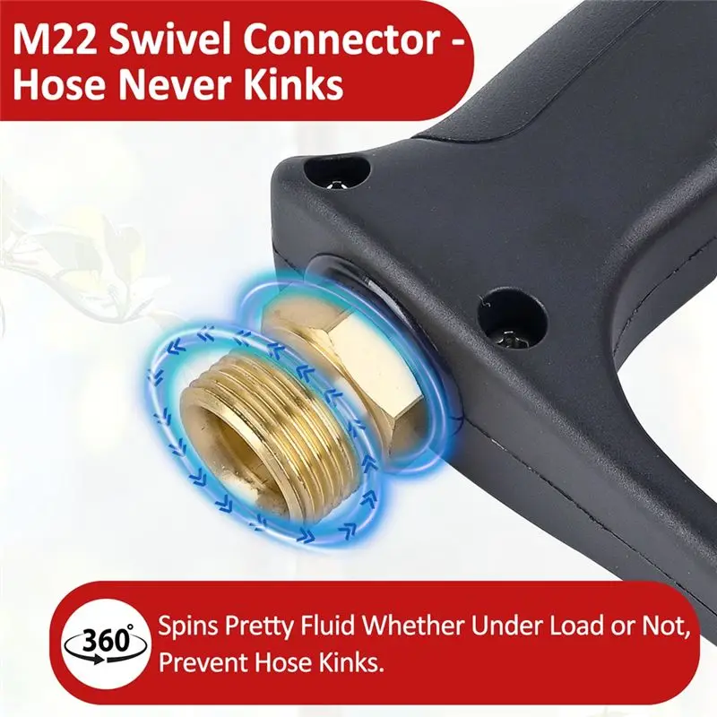 M22 Inlet-14Mm Pressure Washer Swivel Gun Up To 4500PSI- Includes 3/8