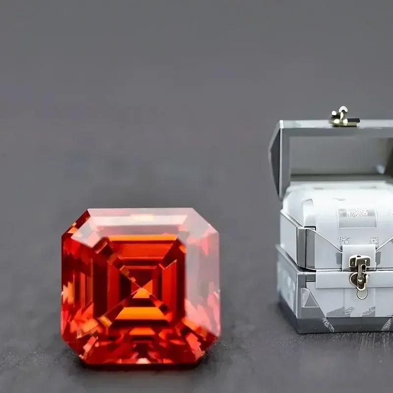 

L-Garnet Color Moissanite Stone Asscher Cut Lab Grown Gemstones For Charms Jewelry Making Materials With GRA Certificate