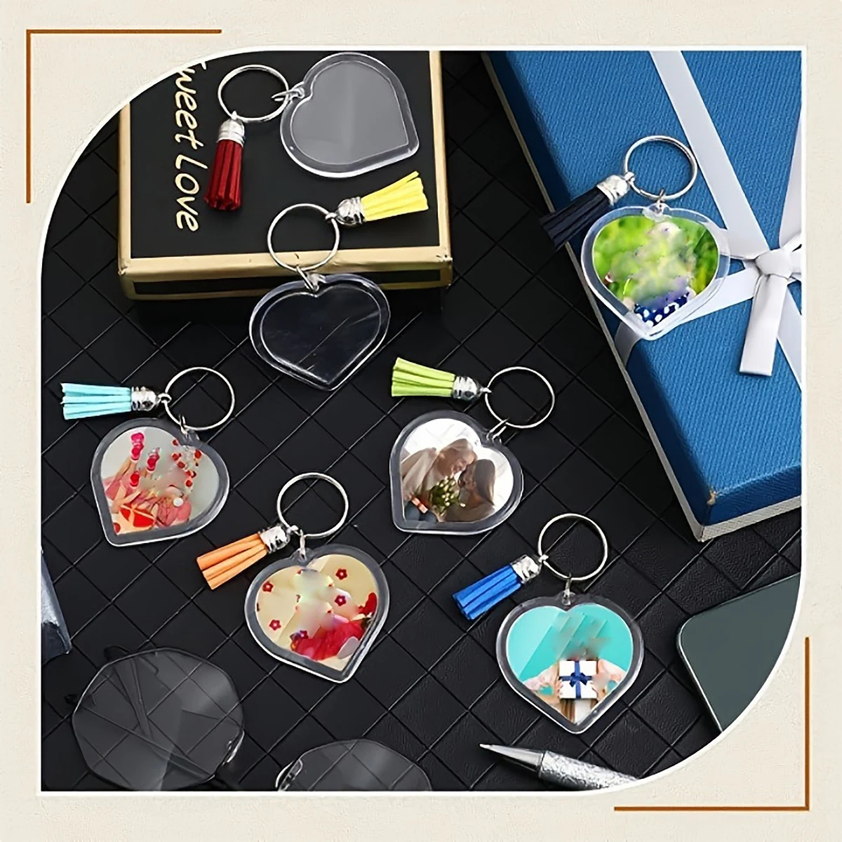 10 قطعة إطار صور شفافة المفاتيح شرابات المفاجئة في مخصص إدراج صور الاكريليك فارغة كيرينغ واضح قلادة صورة فارغة #2