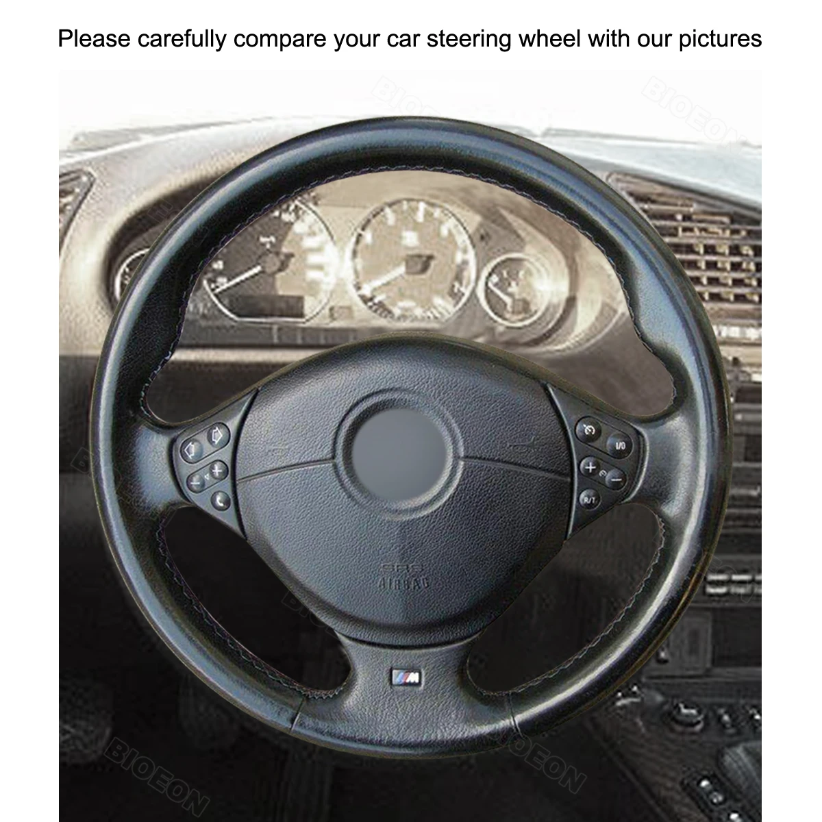 Bioeon Black PU Artificial Leather Steering Wheel Cover Braid for M5 E39 M3 E36 E38 E31 Z3 E37 Coupe Touring 1995 1996 1997-2002