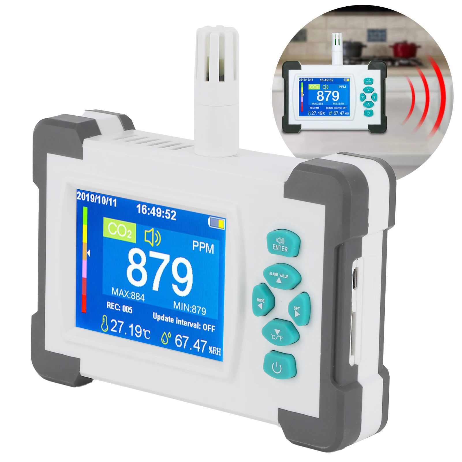 

Carbon Dioxide Detector Sensor CO2 Analyzer Humidity Temp Tester Meter RechargeableUpgraded Type