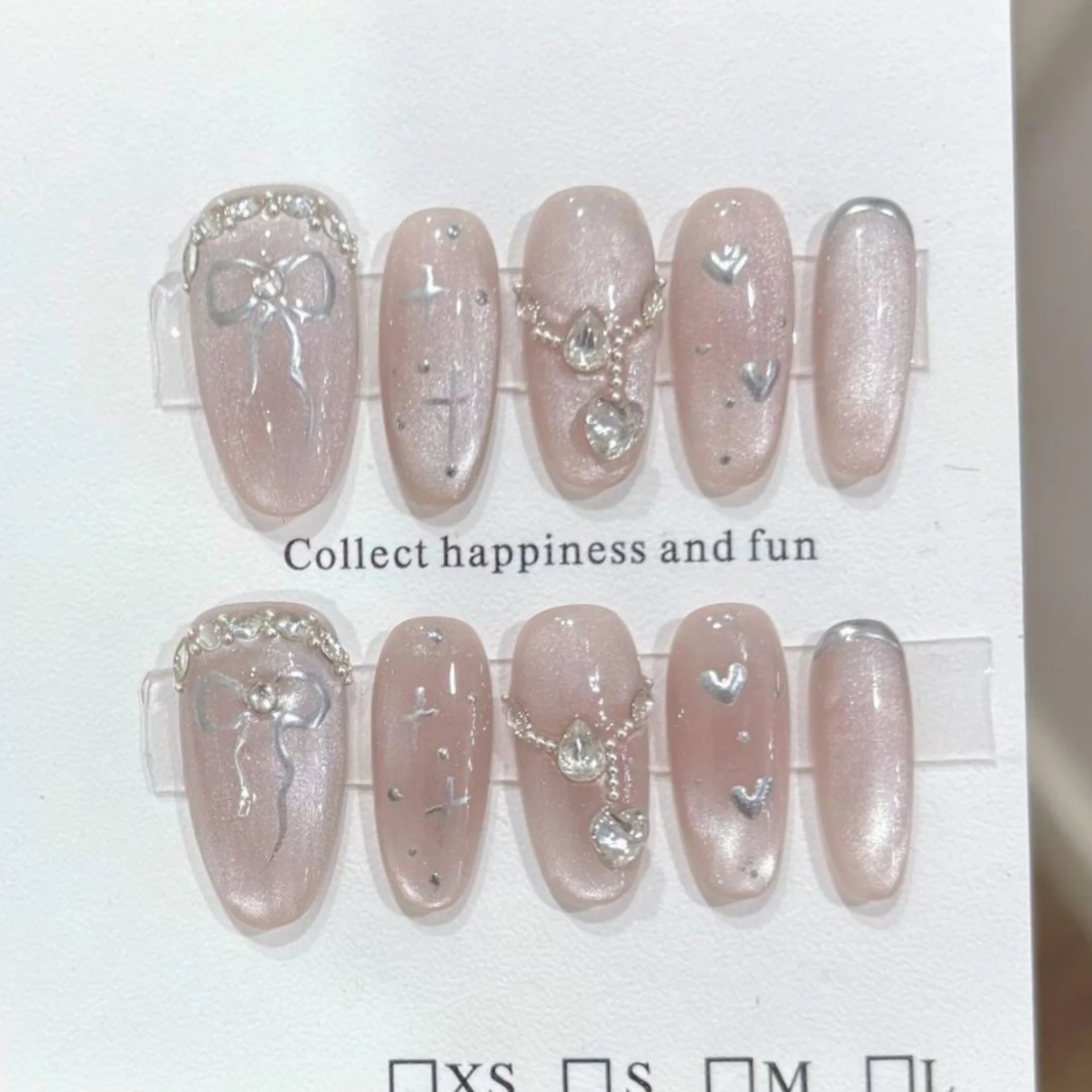 

10pcs Simple Aurora Almond Handmade Press on Nails Sets Cat's Eye Short Oval Full Cover Fake Nail Tips Bow Diamond False Nails