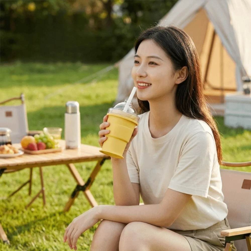 Leak-Proof Folding Ice Mold Cup with Straw Easy To Demold Ice Cube Water Bottle Food Grade Multi-functional Ice Kettle Travel
