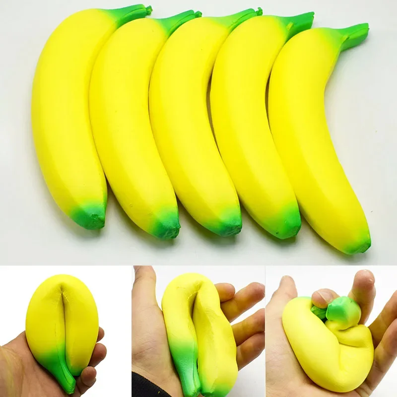 Fake Banana Squishy Toys Soft Lightweight & Durable PU Foam Fruit Squeeze Toy Fun & Relaxing with Realistic Look Funny Prop