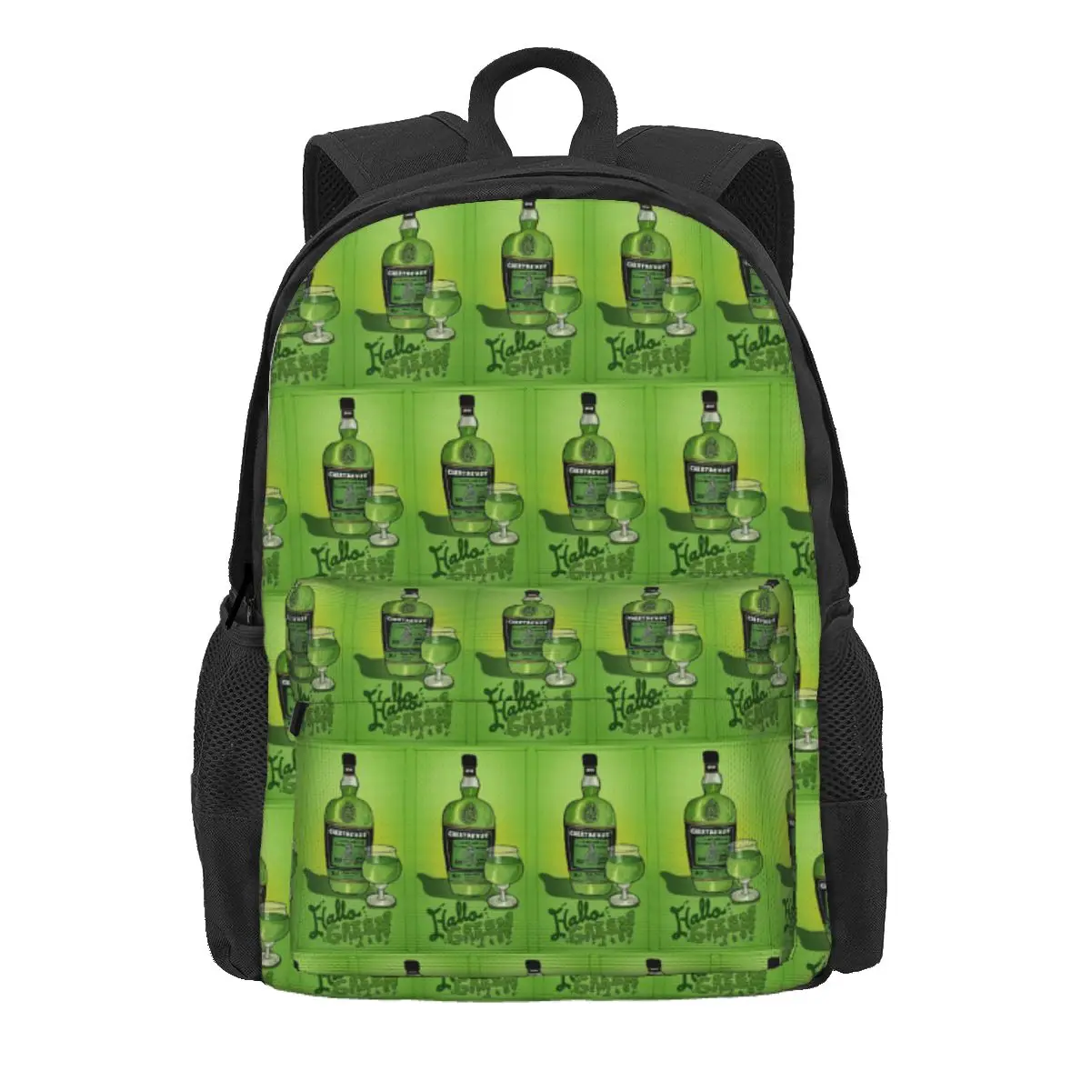 

Green Chartreuse Bottle Oil Painting Drink 1 Backpack Daypack Large Capacity BookBag School Bag Shoulder Bags for Men Women
