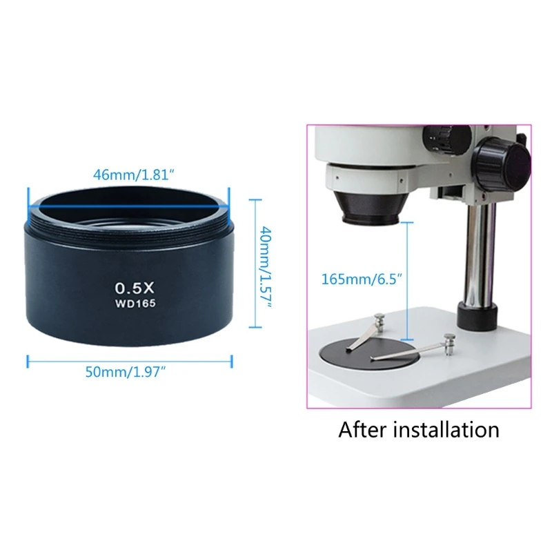 Lente Barlow per microscopio Stereo WD165 0,5x con filettatura di montaggio da 1-7/8 "(48mm)