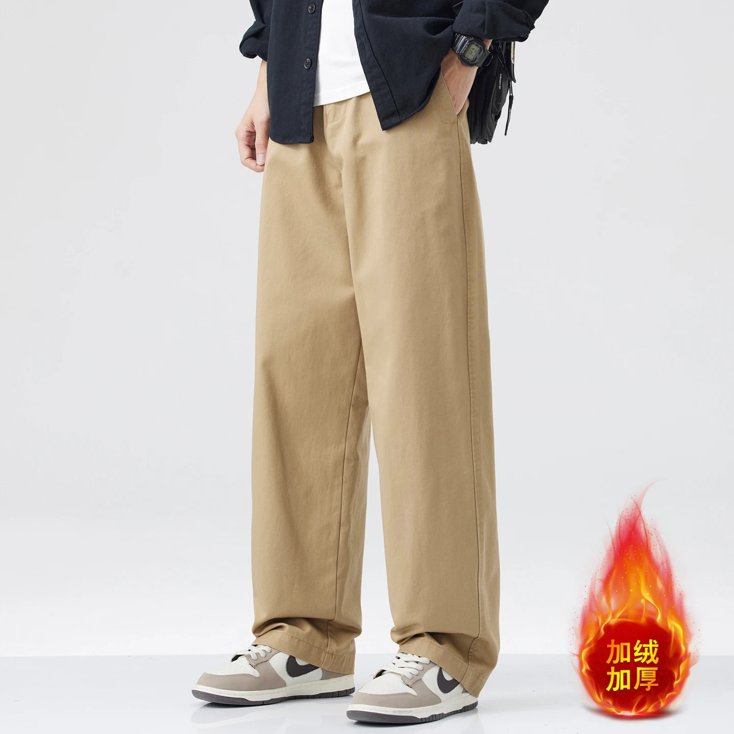 

Мужские прямые брюки Cityboy, зимние флисовые утепленные брюки, мужская уличная одежда, модные винтажные широкие свободные повседневные мешковатые брюки-карго