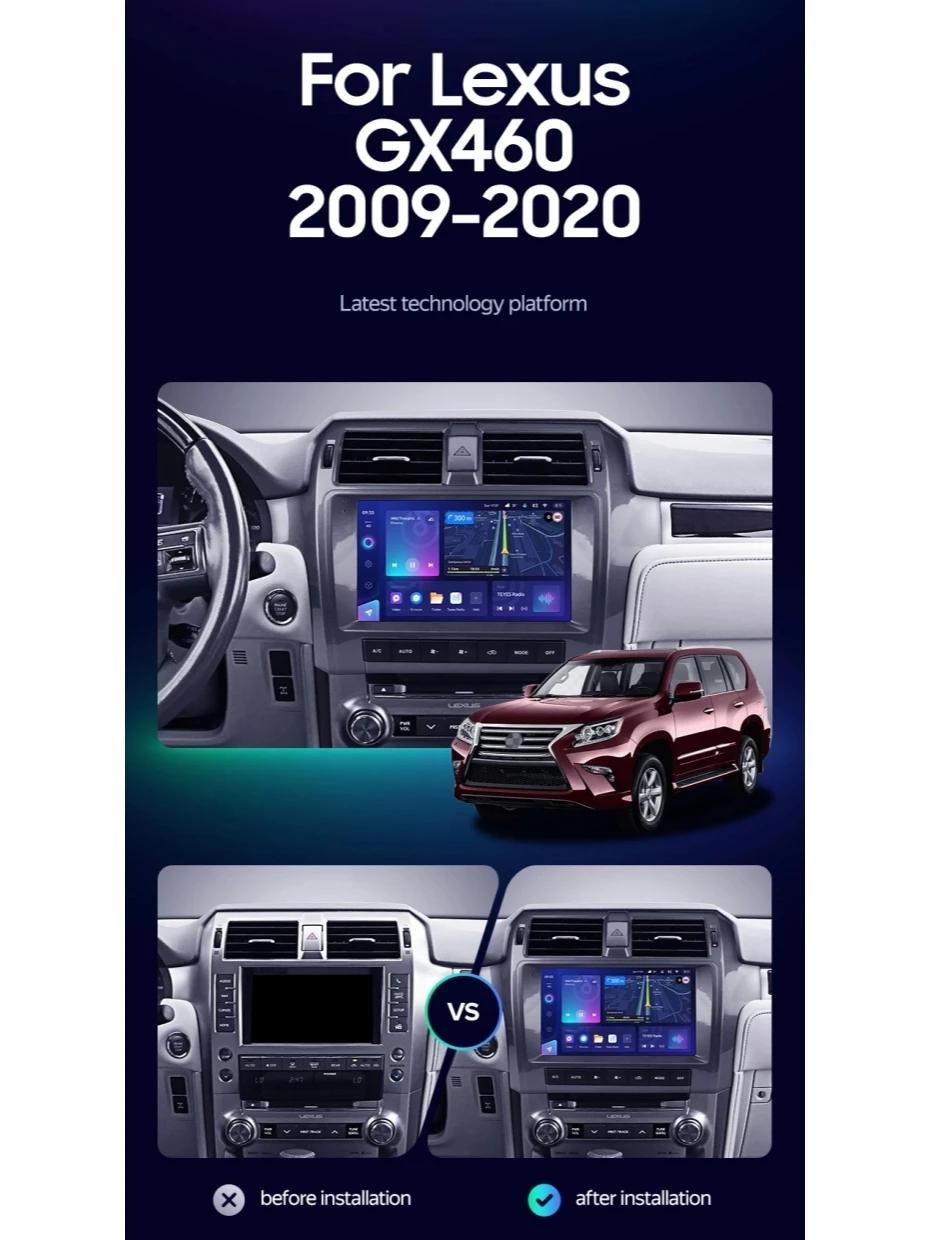 11.6 "CarPlay السيارات أندرويد 14 مشغل ستيريو الوسائط المتعددة لكزس GX GX400 GX460 2010 2011-2020 شاشة راديو السيارة GPS رئيس وحدة