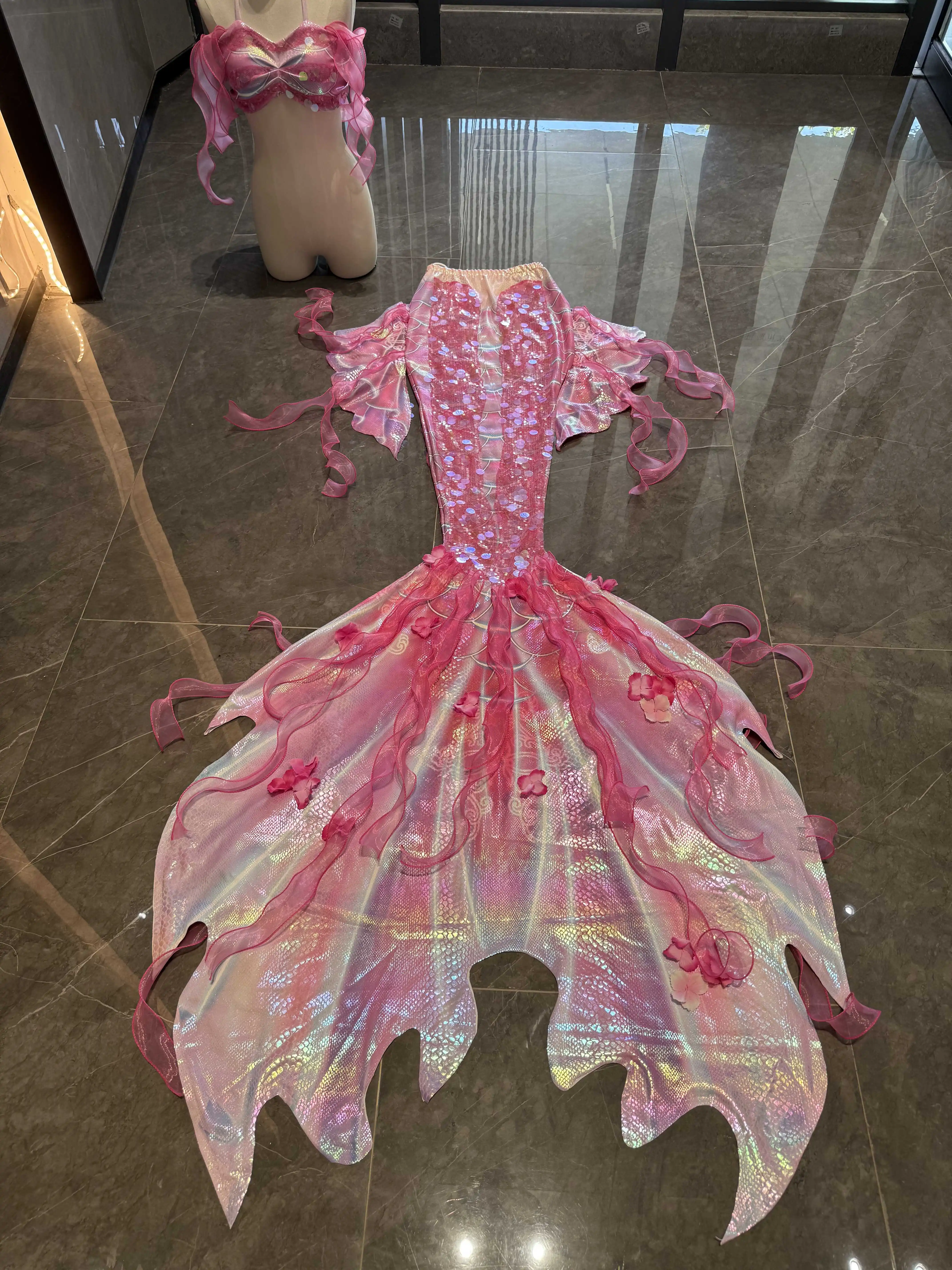 

New Flower Fairy Drifting Yarn Mermaid Tail Hot Gold Glitter Fish Tail Fish Skin Aquarium Shooting Performance Suit Diving