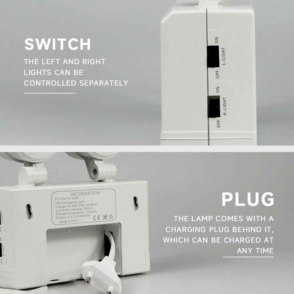 LED Emergency Lights Two Head Adjustable Commercial Emergency Lamp Fire Fighting Light Wall-mounted Rechargeable Exit Light