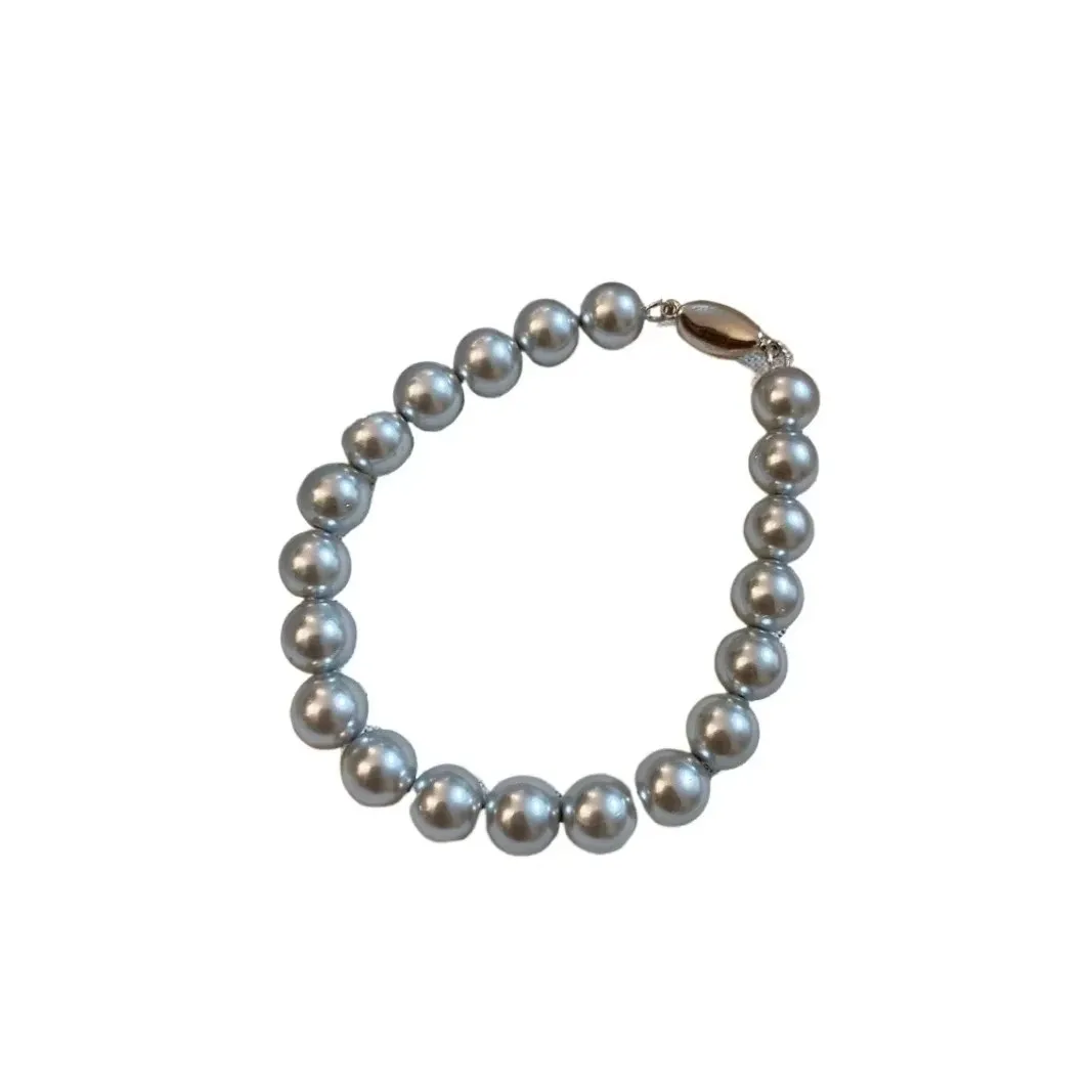 

Новый женский браслет из натурального круглого серого жемчуга диаметром 8–9 мм