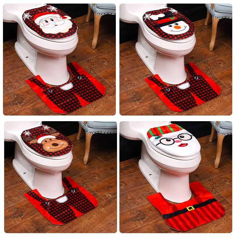 Christmas Decorations Creative Cartoon Old Man Snowman Toilet Cover Home Decoration Toilet Mat