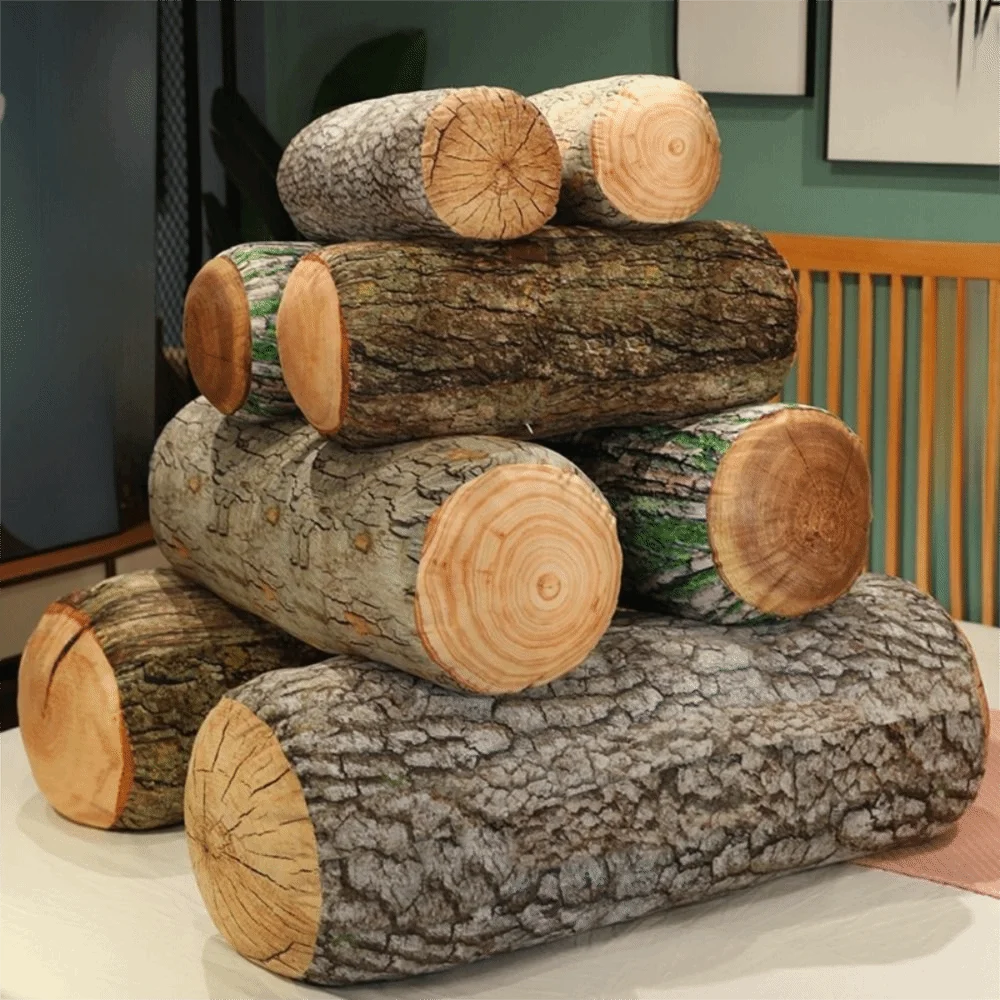 Plush Material Tree Log Pillow Soft Texture Realistic Wood Grain Round Floor Cushion PP Cotton Filled Plush Log Pillow For Men