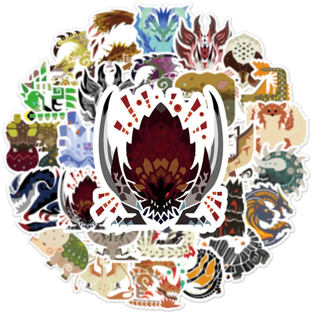 50pcs Monster Hunter Cartoon Game Graffiti Decals Sticker Laptop Luggage Skateboard Stickers DIY Decoration for Kid Toys