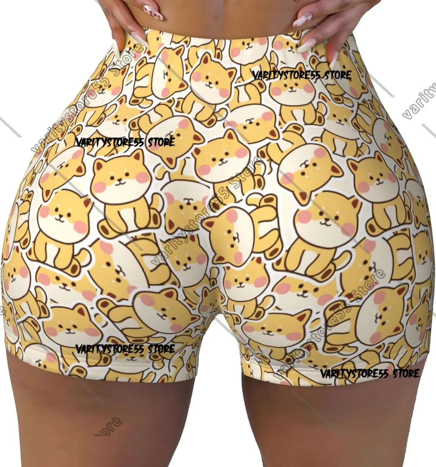 شورت لطيف للتمرين بطباعة شيبا للنساء، شورت نشط ناعم وناعم لصالة الألعاب الرياضية واليوجا