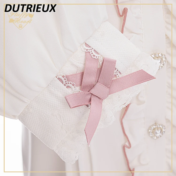 레이스 네이비 칼라 긴팔 셔츠, 다용도 싱글 브레스트 상의, 귀여운 단색, 일본 용수철 가을 신상