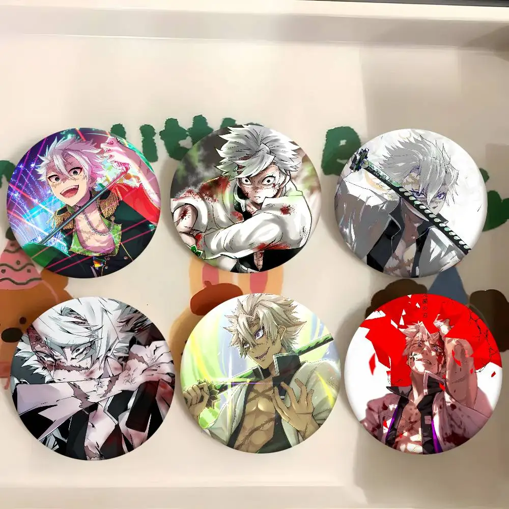 Dämon Slayer Anime Shinazugawa Sanemi Abzeichen Runde Abzeichen Weißblech Münze Brosche Kleidung Rucksack Zubehör Anstecknadel