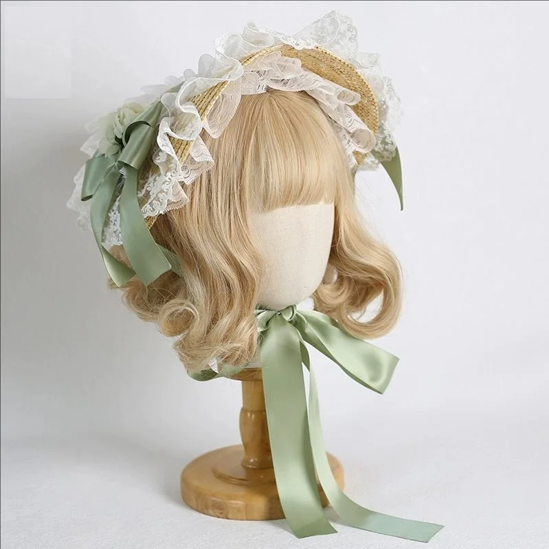 قبعة قش دانتيل لوليتا على الطراز الريفي متعددة الألوان تذكر bnt قبعة من القش على طراز فرنسا #5