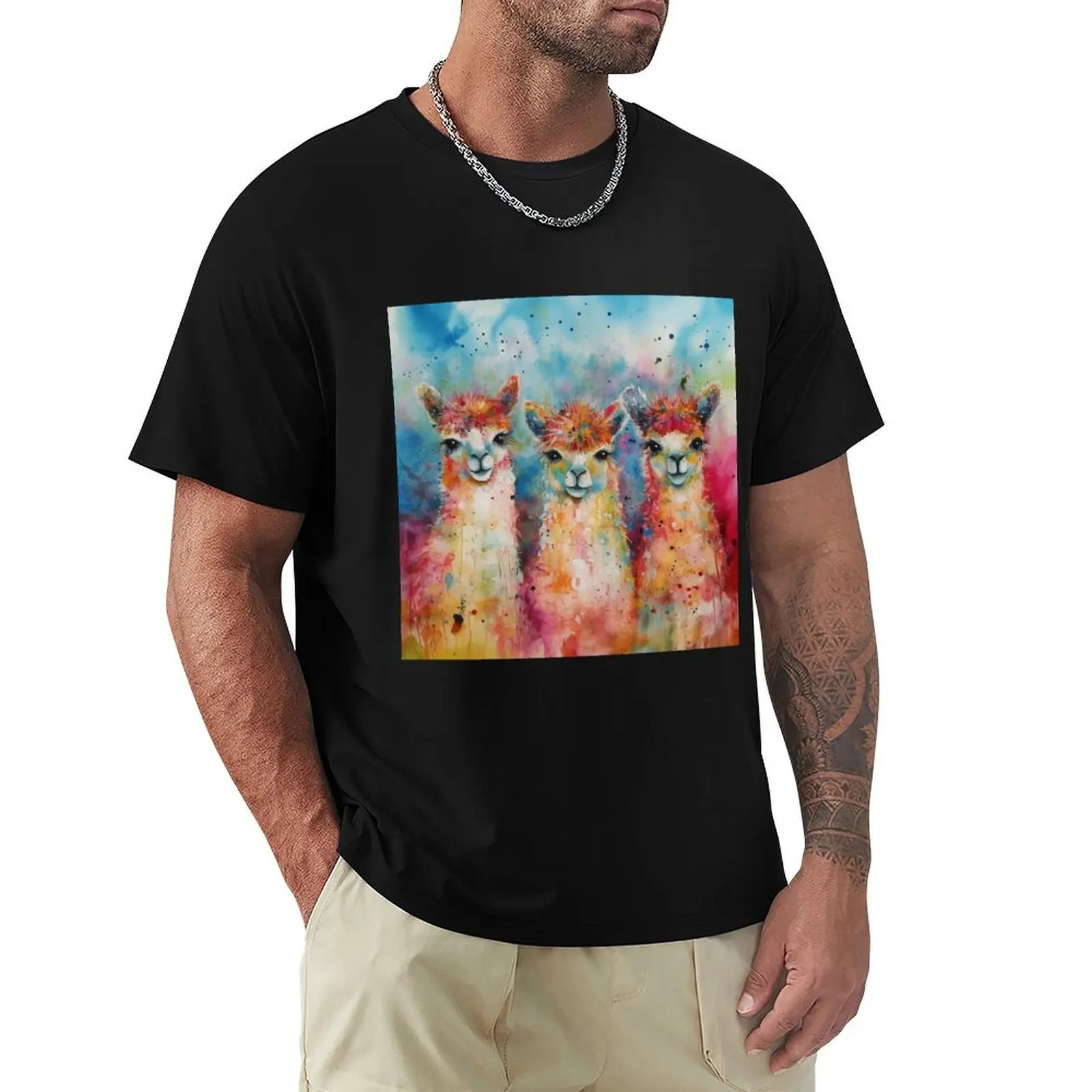 Modern & Colourful Alpaca Wall Art by Bodhi T-Shirt Casual Fashion Print Tee Top