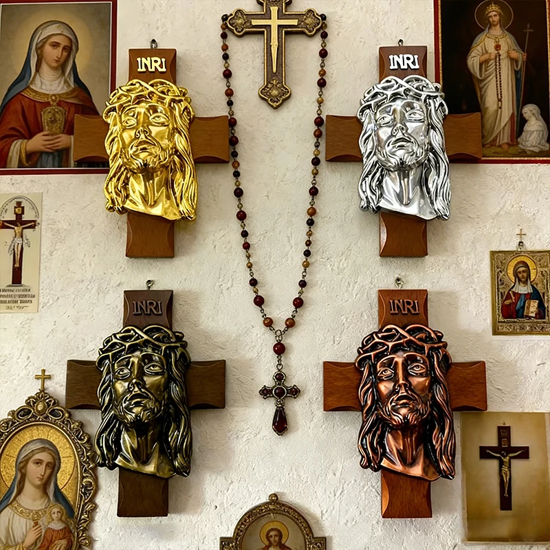 Exquisite European style Catholic Cross Wall Hanging Jesus Relief Multi Material Religious Church Decoration Holy Believer Faith