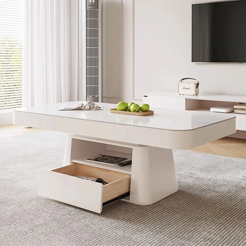 Modern Minimalist Coffee Tables Movable Design French Wheeled Coffee Tables Storage Multifunction Table Basse Salon Furniture