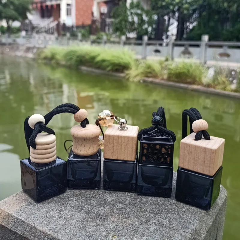 

5PCs Black Car Hanging Air Freshener Empty Car-styling Essential Oils Fragrance Glass Bottle Perfume Rearview Mirror Ornament