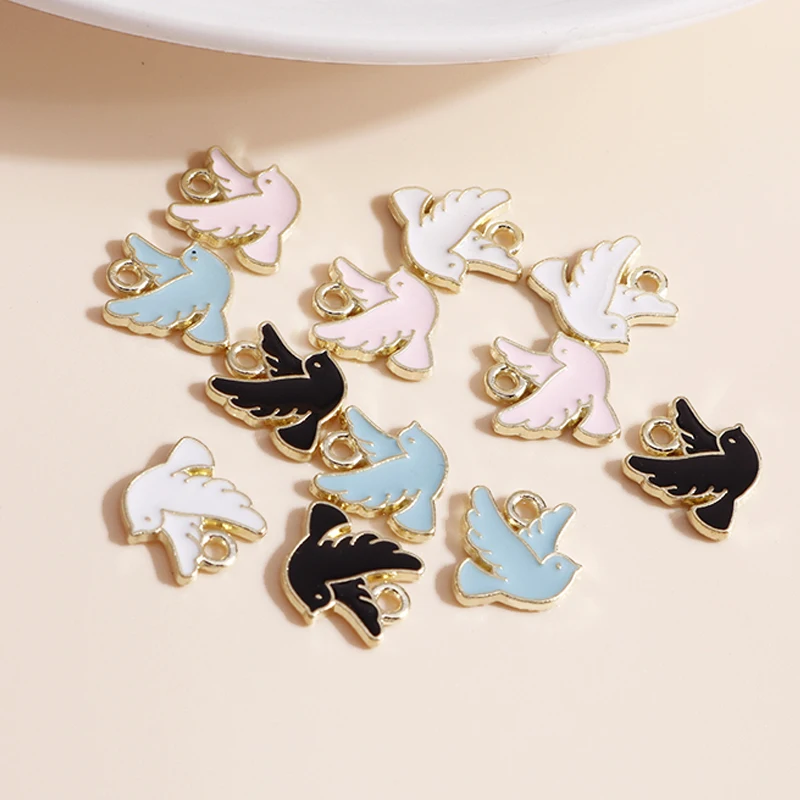 Image 7: 10 pièces 13*11mm émail paix Pigeon colombe breloques bricolage pour colliers pendentifs boucles d'oreilles Mini animaux breloques fabrication de bijoux accessoires