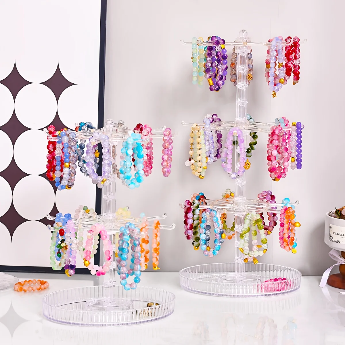 1pc Rotatable 2-Tier/3-Tier Jewelry Display Stand Multi-Functional Hanging Earrings/Rings Bracelets Watches Accessories Organize