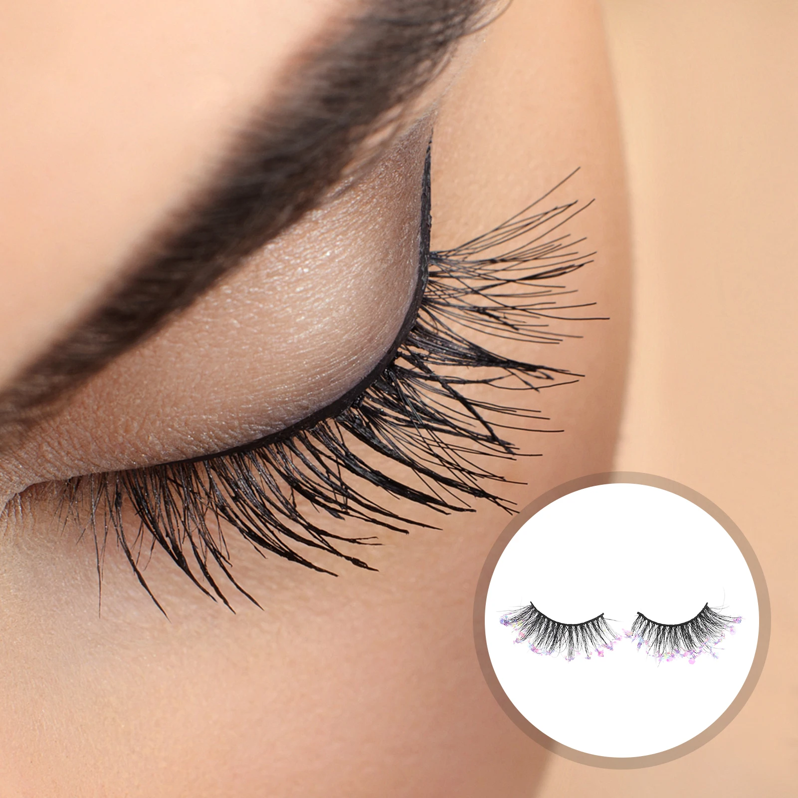 

2 Pairs Fake Eyelashes Strip Dense Sequins False Eyelashess Faux Chemical Fiber
