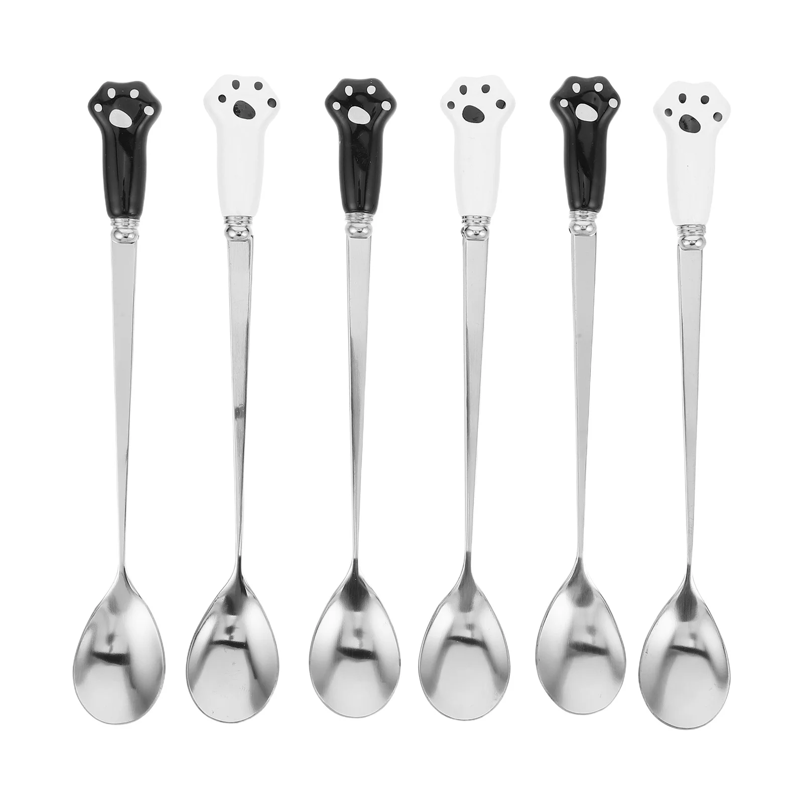 

6Pcs Stainless Steel Cat Paw Coffee Stirring Spoons Ceramic Handle Long Mixing Spoon for Tea Dessert Ice Cream Drinks