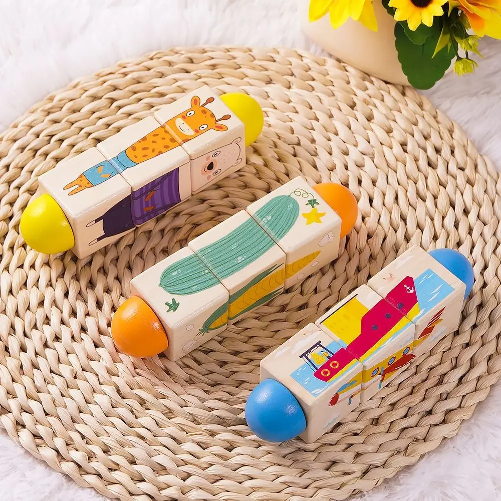 

3D Wooden Rotating Puzzle Early Education Colour Wooden Jigsaw Puzzle Unisex Wooden Grasp Building Block Toys Children
