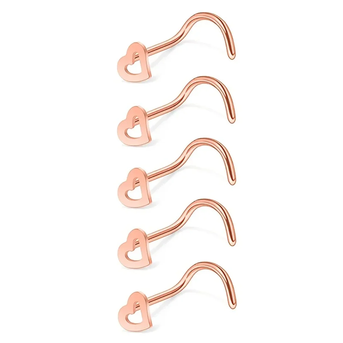 EVISPOL 5 Stück Modische Hohlherz-Form Edelstahl-Nasenstecker für Frauen Nasenpiercing Nasenringe Schraubtyp Körperschmuck – Detail 7