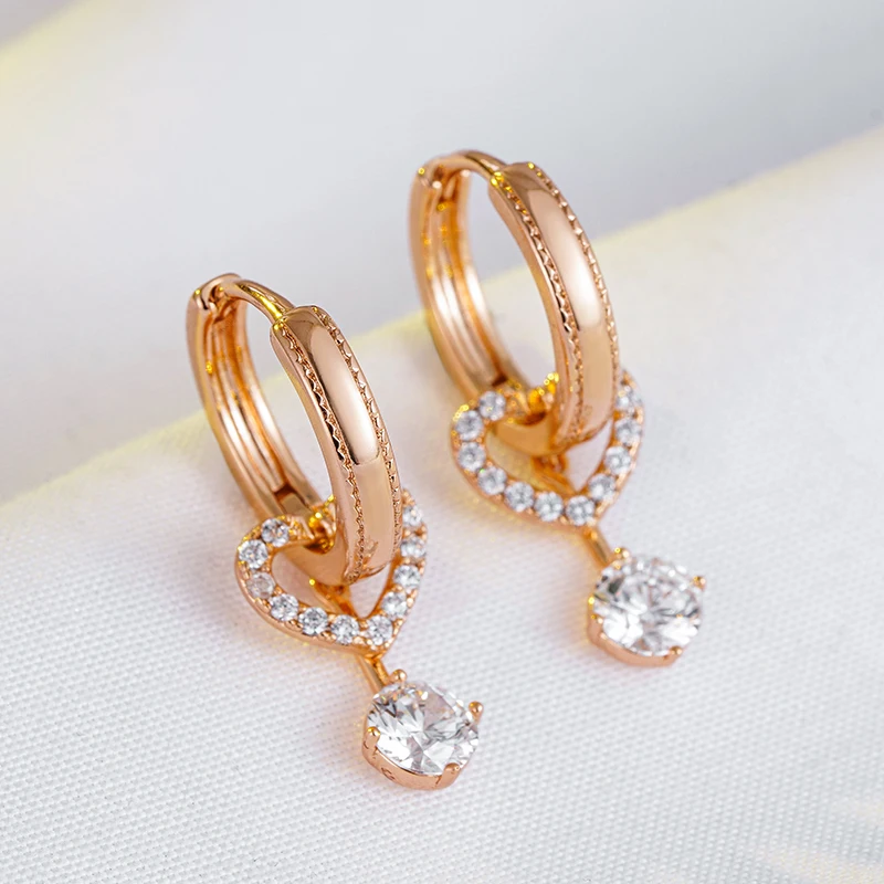 Kinel Unique Design Natural Zircon Drop Earrings for Women Fashion 585 Rose Gold Color Daily Fine Jewelry Romantic Crystal Gift