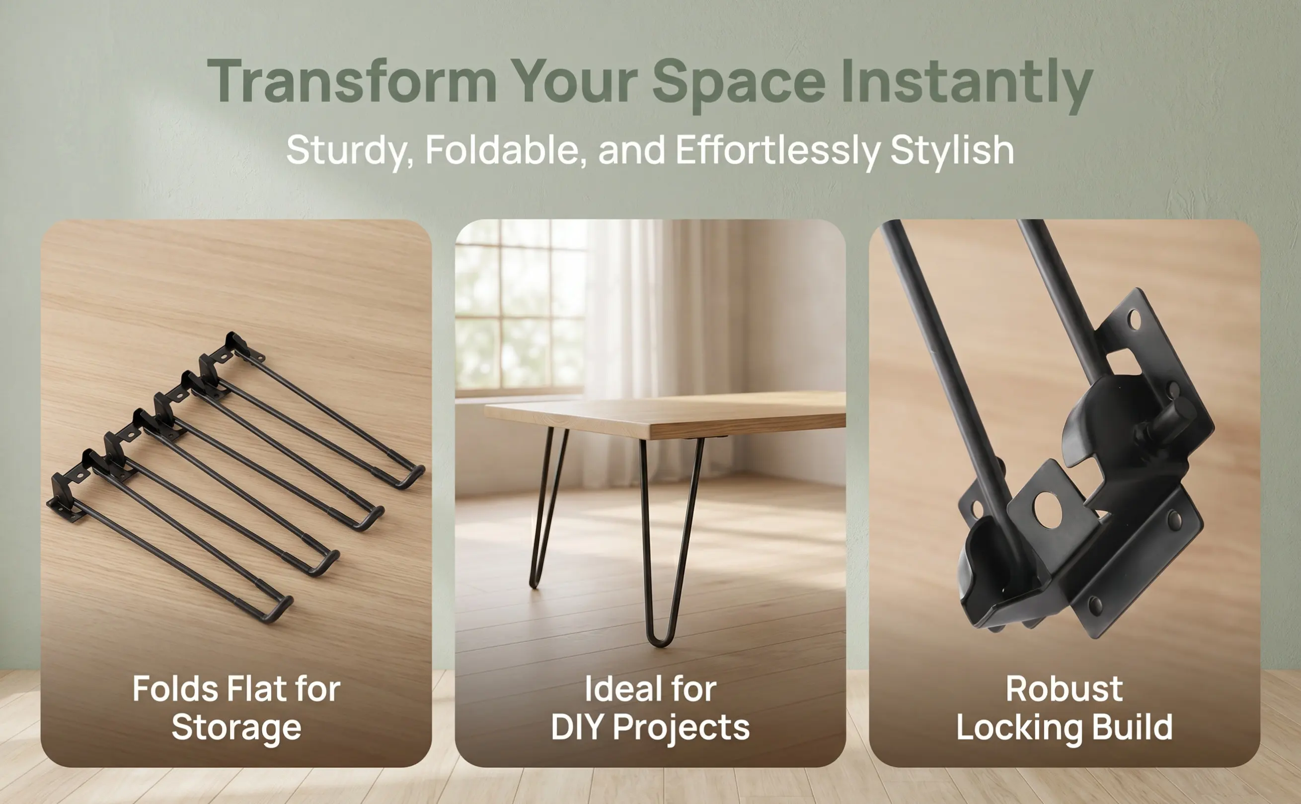 4Pcs Foldable Metal Table Legs Hairpin Folding Furniture Legs for Coffee Table Desk Laptop Stand Repair Easy Install