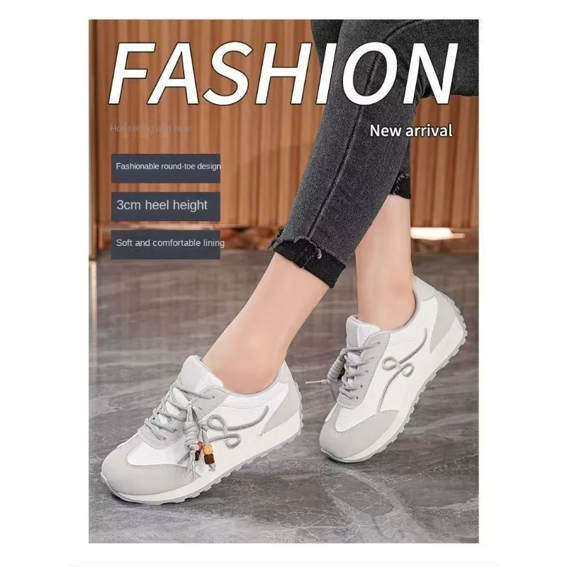 

Women's Leather Thick-Heeled Shoes Winter Anti-Slip Thin Height-Increasing Lightweight Casual Flat Bottom Board Shoes