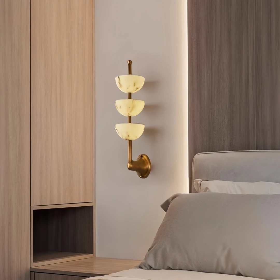 Nordic Luxury Marble Wall Lamp Modern Copper Background Wall Light Hotel Villa Office Decor Creative Wall Lamp Indoor Sconce