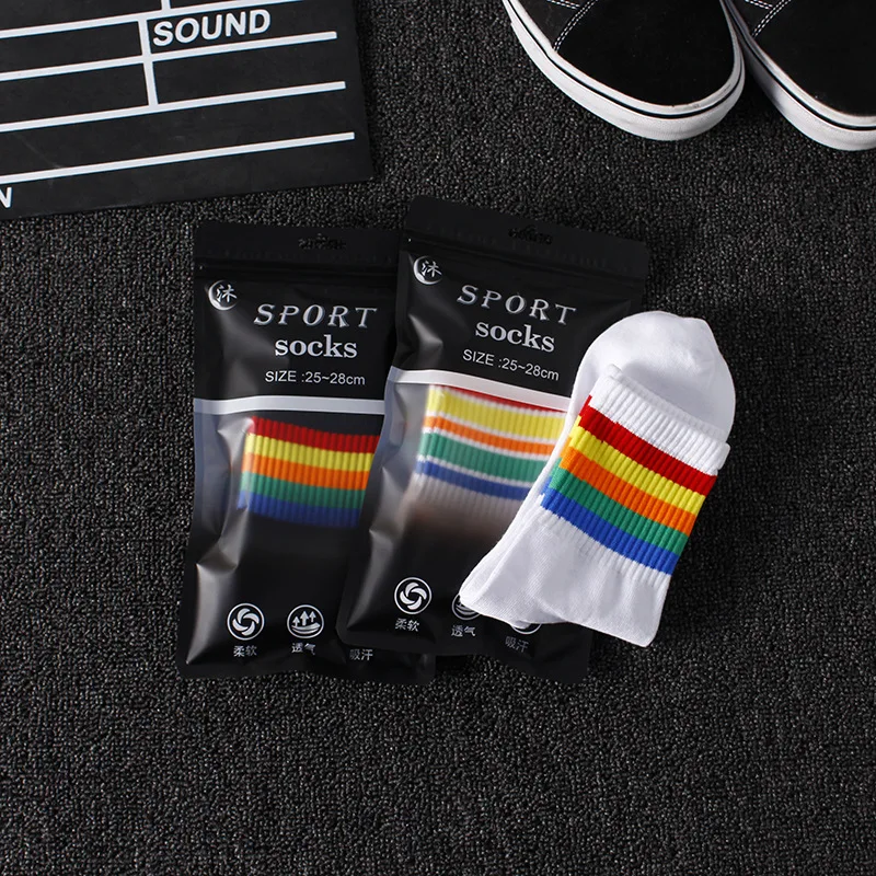 5 Pairs Men Ankle Cotton Sports Rainbow Socks Summer Mid Tube Casual Socks Trend Black White Funny Socks