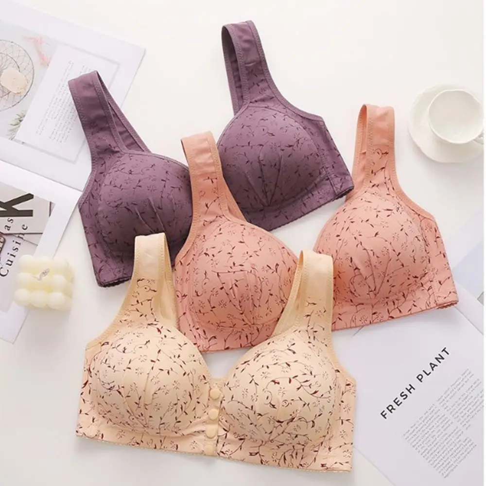 Comfortable Women Bras for Older Women Convenient Breathable Front Close Button Cotton Bras Full Cup Plus Size Women Lingerie