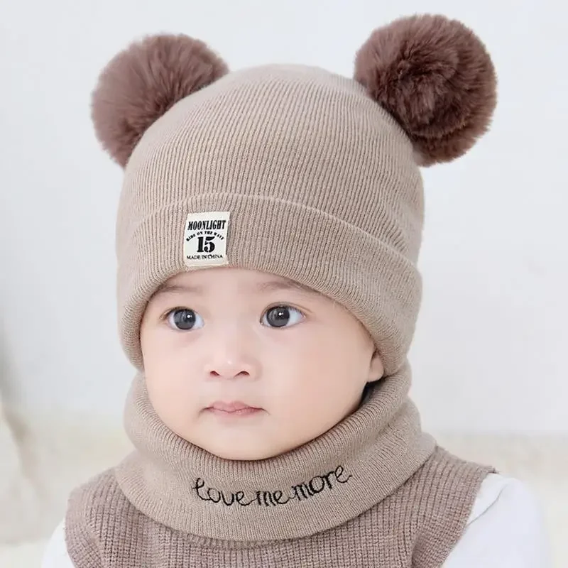 Baby Hat Spring and Autumn 0-3-6-12 Months Male and Female Baby Hats Winter Warm Knitted Children\'s Hat Neck Combination Set