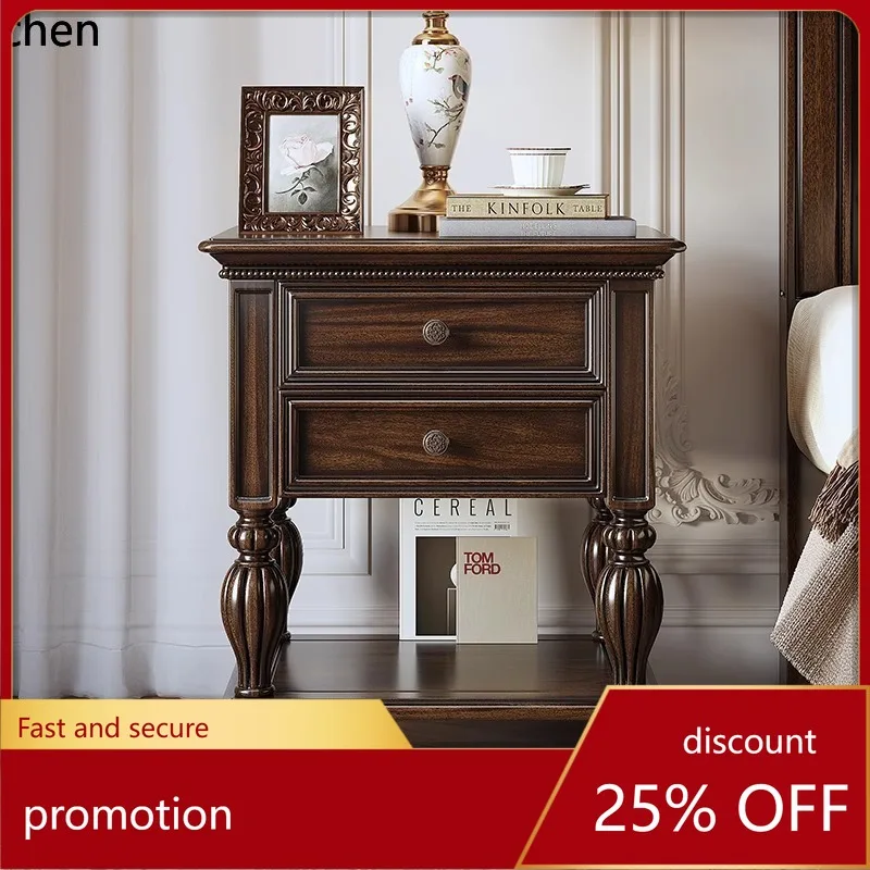 

CZ retro country bedroom full solid wood locker size apartment black walnut bedside locker bedside table