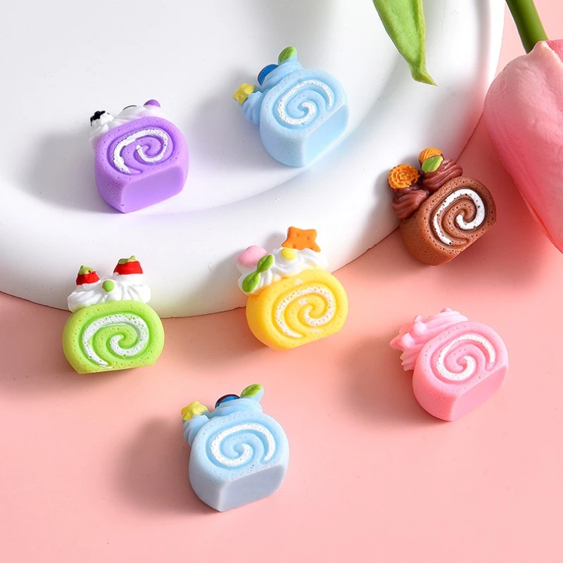 5pcs Kawaii Dollhouse Fake Miniature Food Cake Resin Charms Flatback Phone Case Deco Parts Diary Decoration Craft Supplies