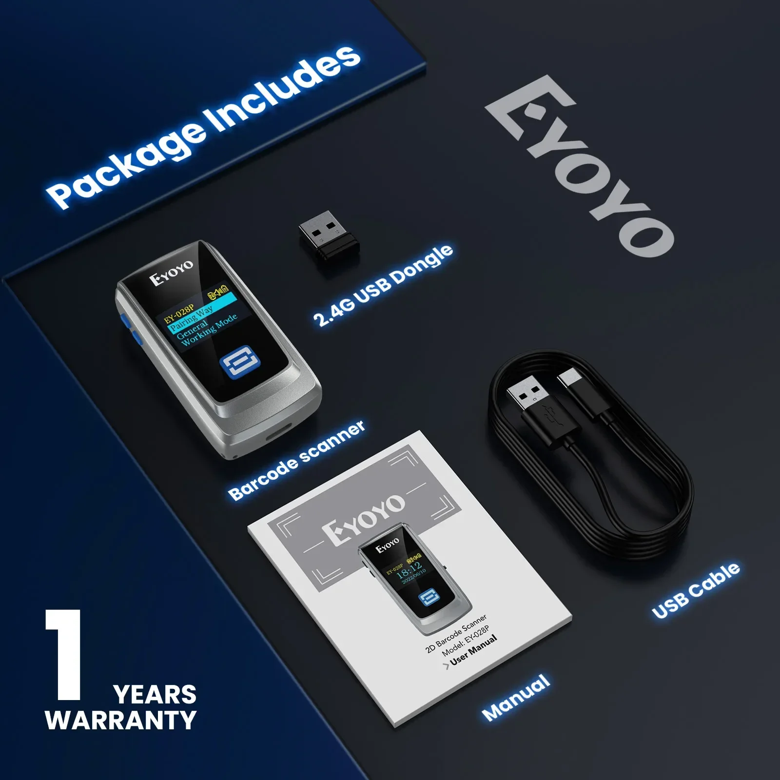 Мини-сканер Eyoyo, Bluetooth-сканер QR-кода с ЖК-дисплеем, портативный беспроводной 1D 2D-сканер книжных штрих-кодов для библиотеки