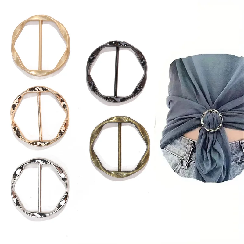 

Round Metal Hijab Silk Scarf Ring Clip Button Shirt T-shirt Fixed Holder Shawl Buckle Simple Korean Version Decorative