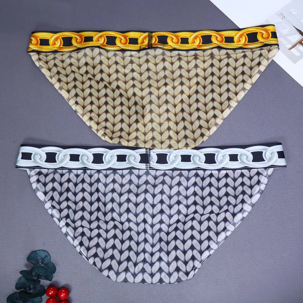 Men's Sexy Underwear Mesh Panties Bulge Pouch Chains Pattern Hot Hot Lingerie See Through Briefs Sexy Accessories For Couple