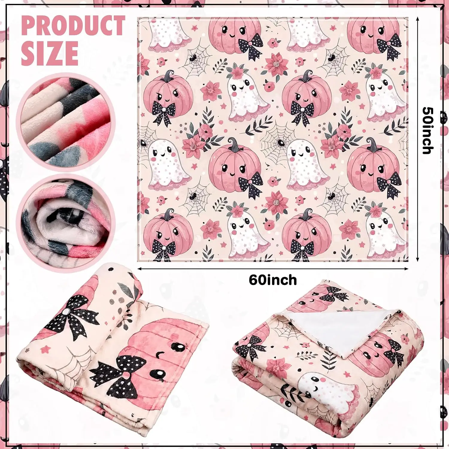 Fanfanwin Pink Cute Pumpkin Halloween Blanket 50