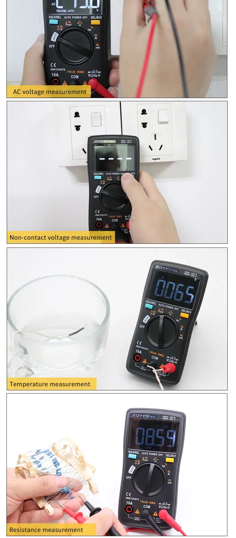 ZOYI Digitalmultimeter 6000 Count True Effective Value Multifunktions-Multimeter Voltmeter ZT-102A Serie Tragbarer Werkzeugtester – Detail 3