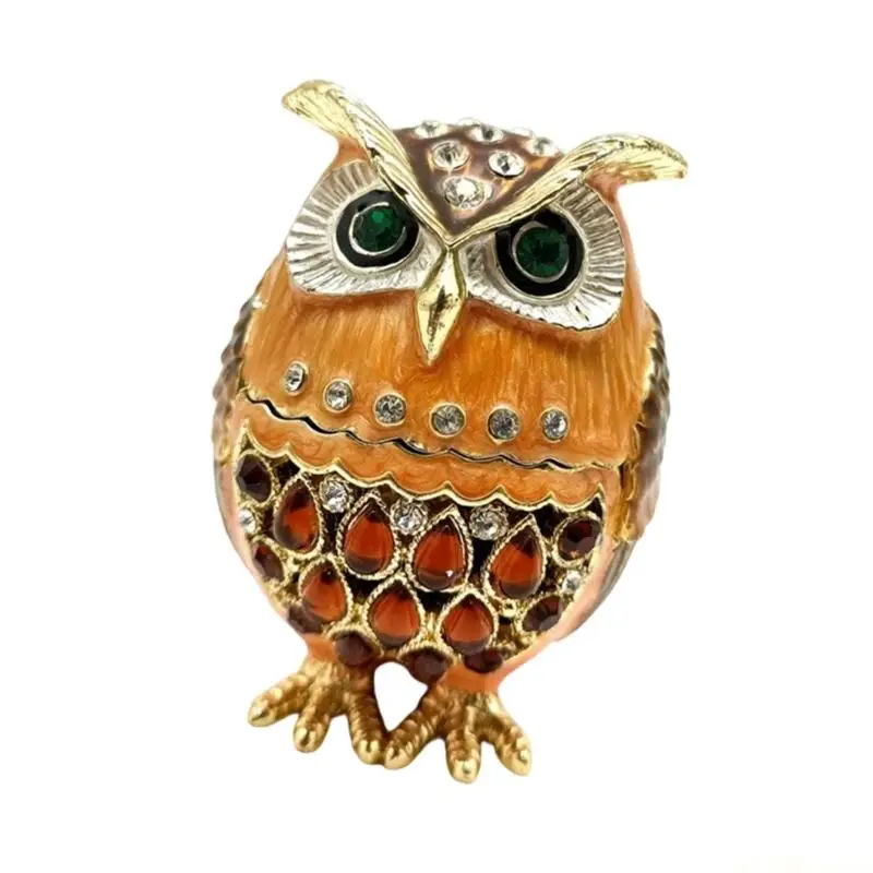 

D46E Owl Shaped Jewelry Box Rhinestones Decorations Organized Storage Space
